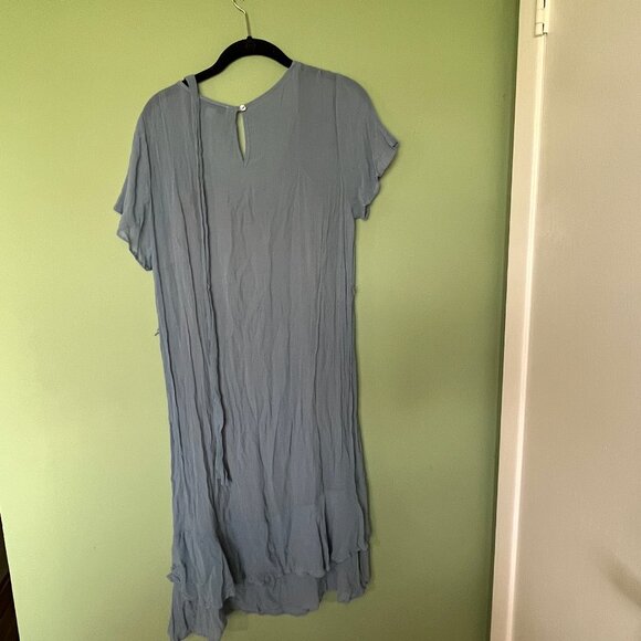 Amour Vert Blue Crinkle Belted Double Lined Slip Dress Size Large L - Picture 6 of 8